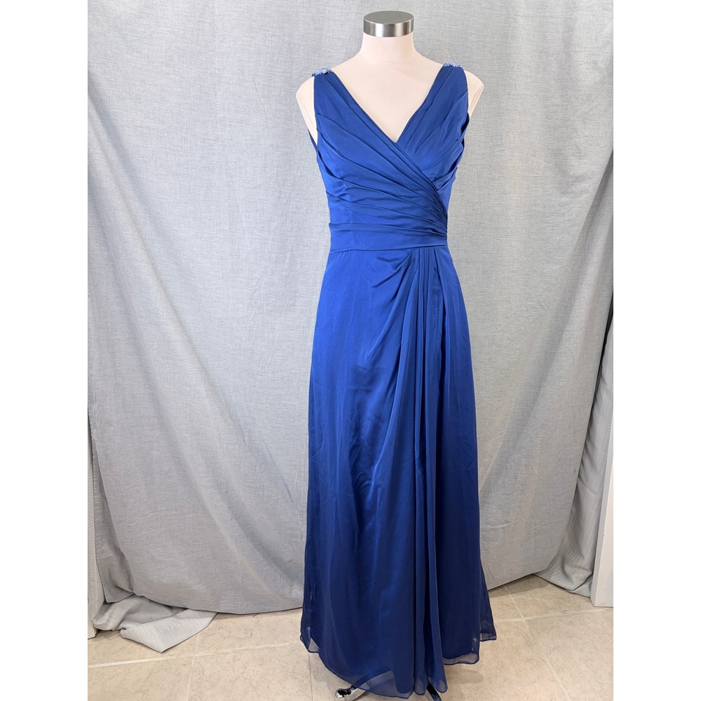 Belsoie Royal Blue Pleated Chiffon Embellished‎ V-Neck Formal Gown Dress 6 Prom